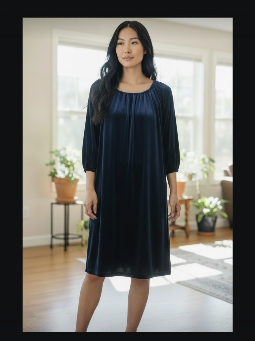 LuLaRoe Elegant "EVE"  Navy Blue Velvet Midi Peasant Sheath Dress- Med